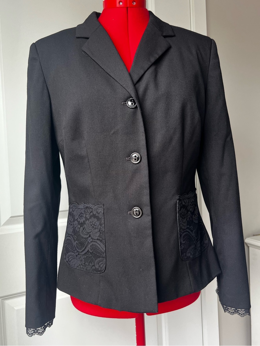 Oscar de la Renta Black Lace-Detail Tailored Blazer vintage